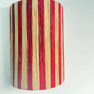Red and natural raffia wall light – Handmade