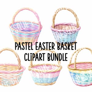 Pacote de clipart de cesta de Páscoa, cestas de tecido pastel, arquivos .png de alta qualidade de 300 DPI, Feliz Páscoa, Páscoa alegre, POD, Subliminação, Primavera