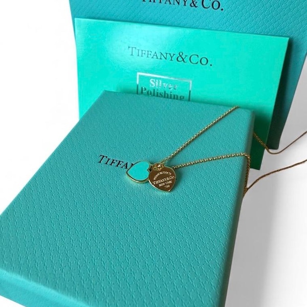 Tiffany Gold Vintage Style Necklace with Blue Heart 45cm.