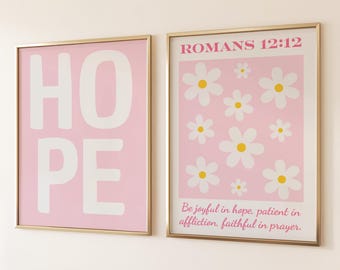 Pink Colorful Hope Christian Wall Art Trendy Apartment Printable Art Christian Girl Room Decor Cute Godly Home Decor Pink Christian Decor