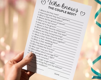 Who knows the couple best? bridal shower game, engagement party games, bridal shower game template