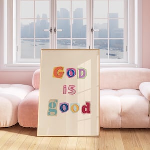 Gos is good wall art, retro Christian wall art print, teen bedroom decor, Jesus wall art, aesthetic Christian art, Bible art