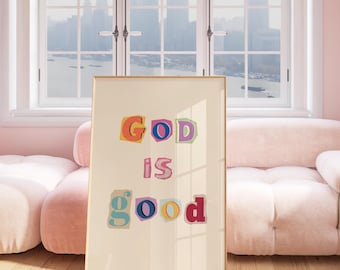 God is good wall art, retro Christian wall art print, teen bedroom decor, Jesus wall art, aesthetic Christian art, Bible art