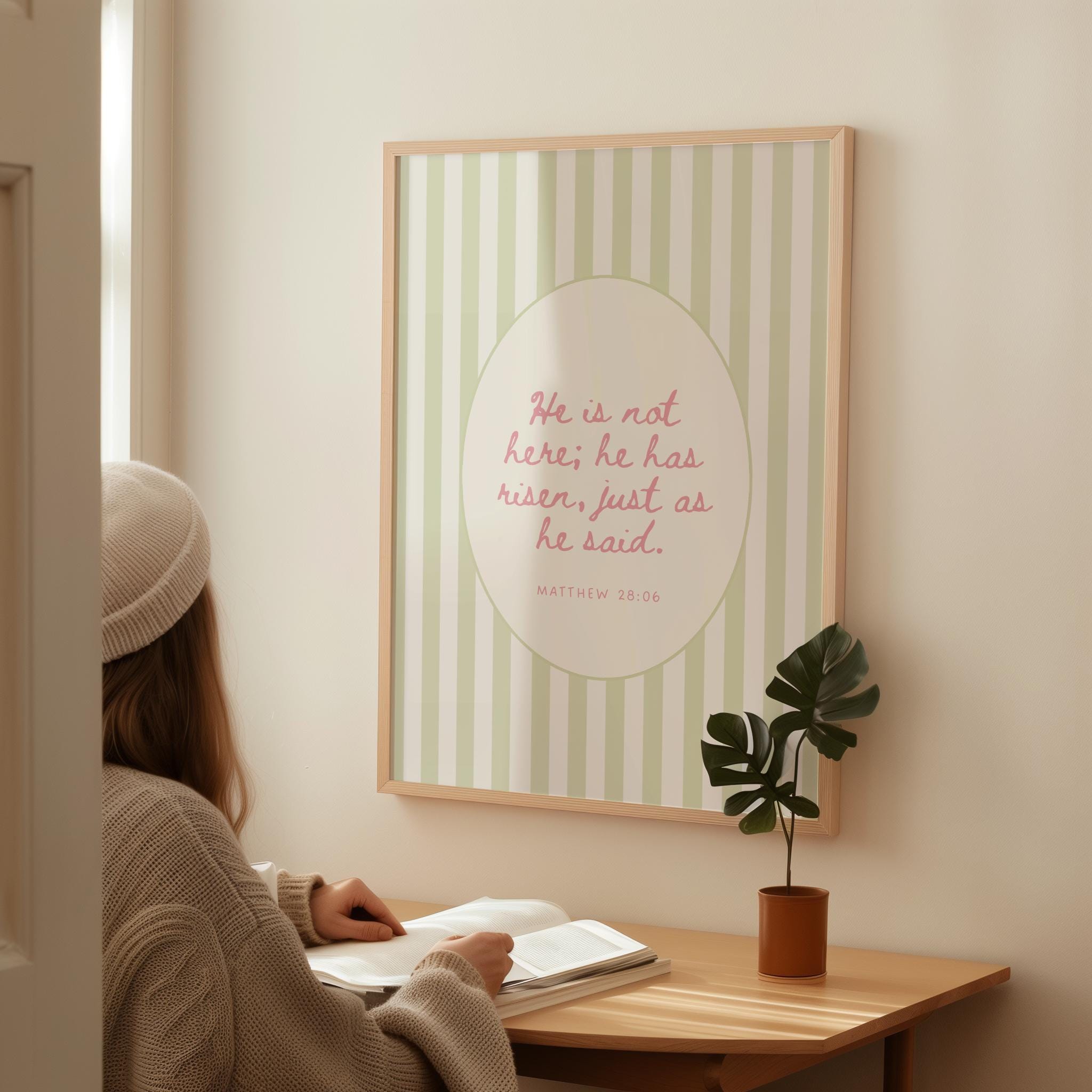 Easter Christian Wall Art Set of 6 Printable Bible Verse Posters, Pink ...