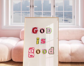 God is good wall art, retro Christian wall art print, teen bedroom decor, Jesus wall art, aesthetic Christian art, Bible art