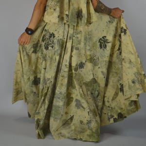 Hand-Dyed Eco Print Cotton Skirt • Giving Peace of Mind Leaf Print • One-of-a-Kind Boho Midi Skirt DDP