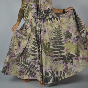 Hand-Dyed Eco Print Cotton Skirt • Raspberry Grove Leaf Print • One-of-a-Kind Boho Long Skirt DDP