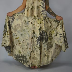 Hand-Dyed Eco Print Cotton Skirt • Autumn Forest Leaf Print • One-of-a-Kind Boho Long Skirt DDP