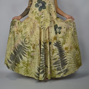 Hand-Dyed Eco Print Cotton Maxi Skirt • Wild Fabulous Meadow Leaf Print • One-of-a-Kind Boho Skirt DDP