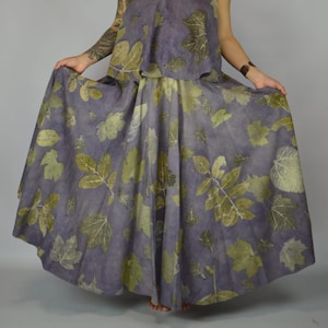 Hand-Dyed Eco Print Cotton Full Circle Skirt • Blissful Silence Leaf Print • One-of-a-Kind Boho Skirt DDP