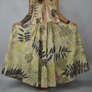 Hand-Dyed Eco Print Cotton Full Circle Skirt • Mysterious Forest Magic Leaf Print • One-of-a-Kind Boho Skirt DDP