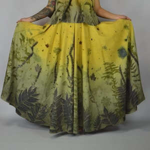 Hand-Dyed Eco Print Cotton Skirt • Sunshine Meadow Leaf Print • One-of-a-Kind Boho Long Skirt DDP