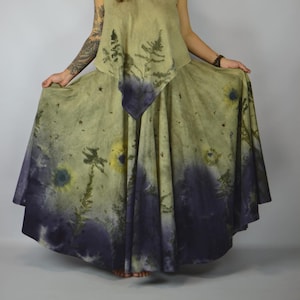 Hand-Dyed Eco Print Cotton Full Circle Skirt • Nymph of the Deep III Leaf Print • One-of-a-Kind Boho Skirt DDP