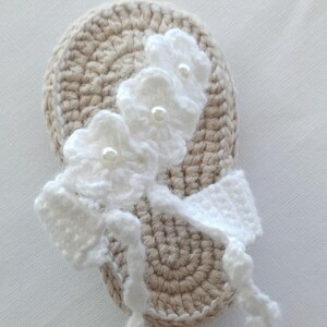 Boho Crochet Baby Sandals: Pearl Daisy, Handmade Cotton Flip Flops