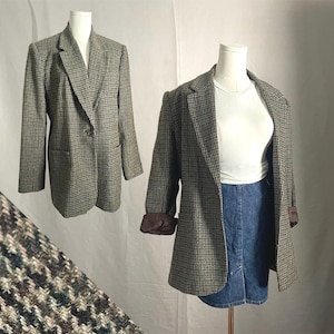Oversized Blazer in Brown Houndstooth Vintage | 80s grandpa suit jacket | dark academia | classic blazer | size small