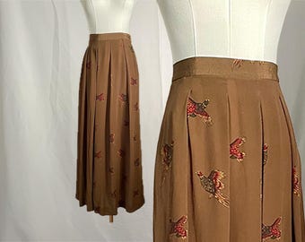 Bruine midirok Bird Vintage 80s 90s | maat groot | jachtherfst cottagecore | hygge