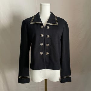 Schwarze Strickjacke Vintage Maritimer Pullover |  sommerlicher Blazer 80er Style 1980er Jahre | zweireihig | Goldknöpfe | Größe Medium | Jessica Howard