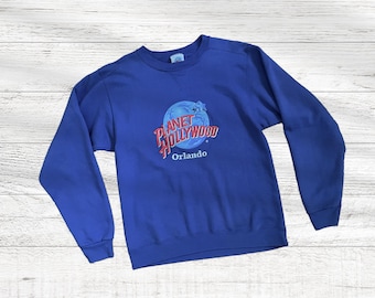 Sweat-shirt Orlando Planet Hollywood vintage Disney Springs | petite taille bleu violet | brodé | sérigraphie | Années 90, an 2000