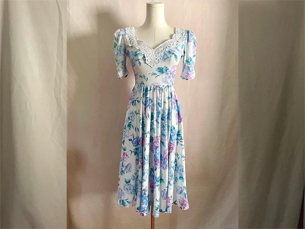 80s Puff Sleeve Blue Dress Ireland