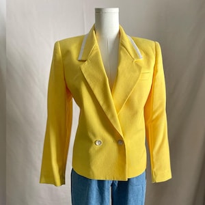 Yellow Blazer by Sasson, Vintage| size medium | 80s 1980s double breasted | summer |
