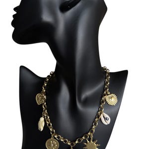 Gold stainless steel charm necklace,
