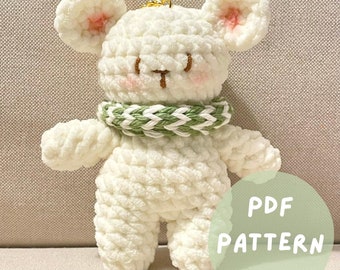 PATRÓN DE GANCHILLO - Lindo patrón de osito de ganchillo en miniatura, llavero con dije de bolso de ganchillo para bebé osito amigurumi, peluche de osito de ganchillo