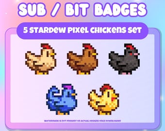 5 Pixel Chickens Stardew Valley Inspired Badges | Sub or Bit Badges | Twitch | YouTube | Discord
