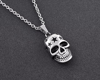 STARZ + SKULLZ, Modern Skull Cremation Ash Pendant Necklace Gift, comes with mini funnel set, Halloween, Memorial, or Holiday Present