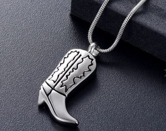 WESTERN COWBOY BOOT - Stainless Steel Memorial Ash Pendant Necklace, comes with mini funnel set for filling