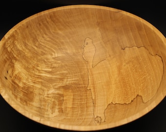 Hand Turned, Spalted Maple Wood bowl -11.25W X 3.5T - Rare Turkey Image in spalt!