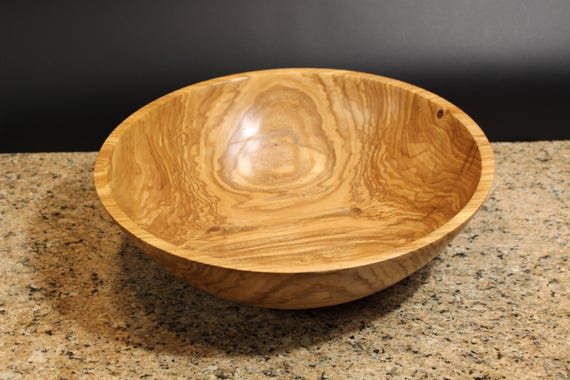 Very Large Hand turned, solid Olive Ash Wood Bowl (14"X4.5")