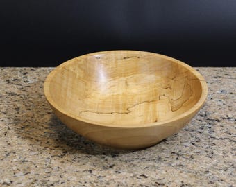 Hand turned, Solid Spalted maple wood bowl - 8.5"W X 2.5"T