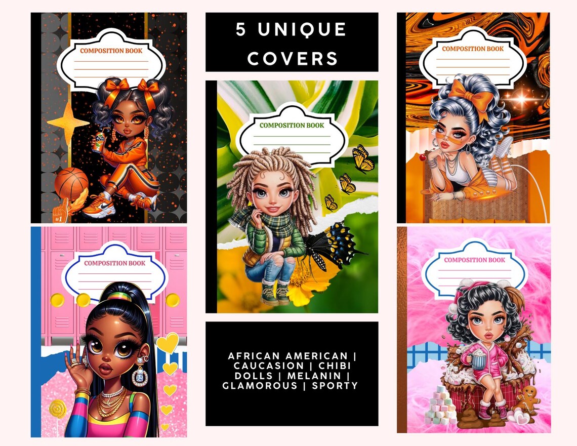 Chibi Doll Composition Notebook Covers • Diverse, Glam (PDF) - Etsy