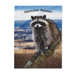 Wild Raccoon Fleece Blanket: Rustic Woodland Animal Throw