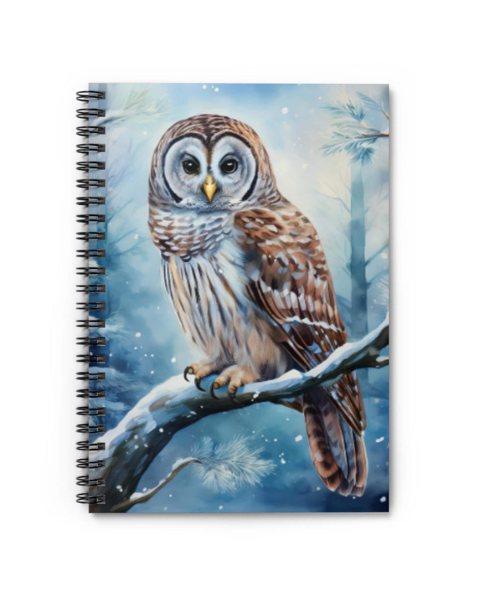 Owl in Snowy Forest Spiral Notebook | Ruled Lined Journal