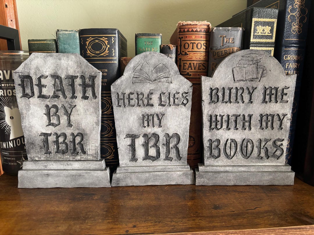 Tbr Sign Hand Painted Headstone TBR Bookshelf Sign - Spooky Booklover Decor - Etsy