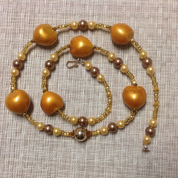 Kukui Nut Necklace Shimmering Golden Yellow with MOP based pearls, Czech e-beads with foil centers  See description and pictures