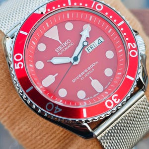 Vintage Seiko Diver Automatic Men's Wrist Watch, Gift for him, Handcrafted Watch, Retro watch, V-Day Gift, cal-7S26, Red Diver watch