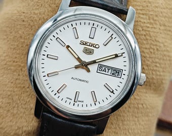 ヴィンテージ セイコー5 自動巻き メンズ デイデイト 腕時計、レトロウォッチ Ref-6309、17石 ホワイトウォッチ