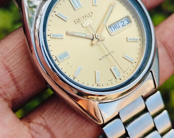 Vintage Seiko 5 Automatic Men&#39;s Wrist Watch, Hnadmade watch, cal-7S26, Gift for Dad,