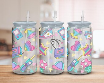 80s 90s Cute Retro | Libbey Glass Tumbler Wrap PNG | Sublimation Design | Digital Download