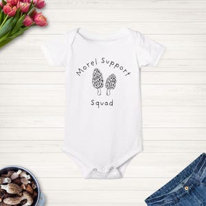 Onesie, Morel Mushroom Support Squad Botanical Minimalist Infant Jersey, Baby Romper, Baby Outfit, Baby Bodysuit, Baby Jumpsuit, Baby