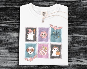 Pastell Halloween Briefmarken Jugend T-Shirt - Comfort Colors Retro Spooky Shirt