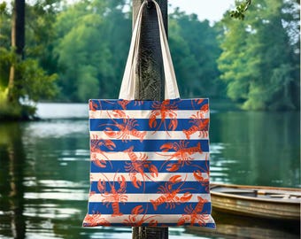 Sac fourre-tout à imprimé homard : sac de plage à rayures nautiques