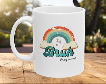 Taza de café retro arcoíris "Bruh Boy Mom", regalo divertido para el Día de la Madre