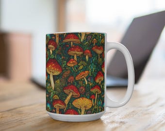 Buntglas-Pilz-Kaffeetasse: Forestcore Botanical Decor