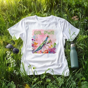 Grl Pwr Praying Mantis Barn T-shirt: Akvarell blommönster