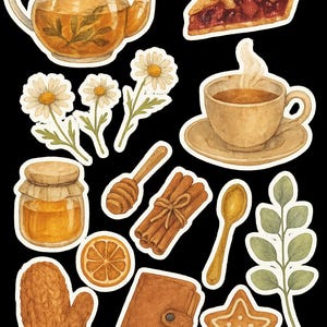 Watercolor Autumn Tea & Bakery Stickers: SVG Files for Cricut (Digital Download)