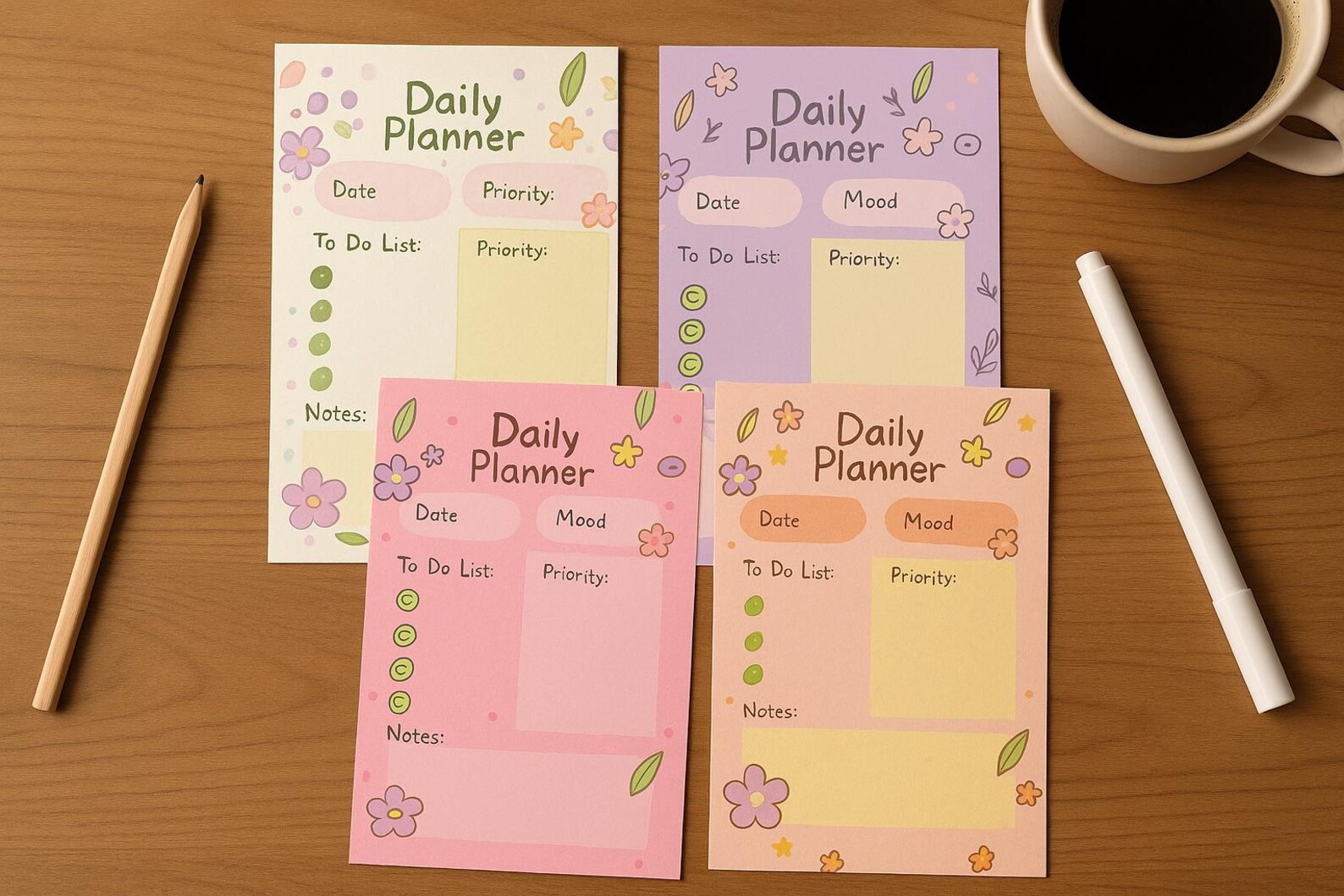 Whimsical Floral Daily Planner Printable - 2:3 PNG | Pastel Aesthetic ...