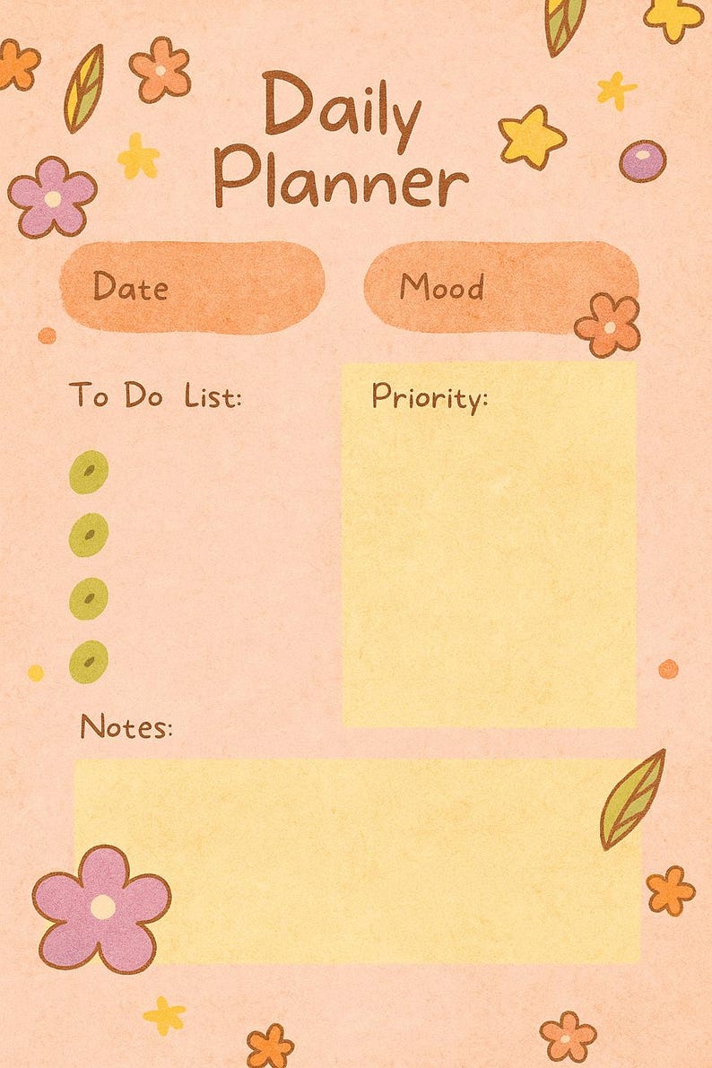 Whimsical Floral Daily Planner Printable - 2:3 PNG | Pastel Aesthetic ...